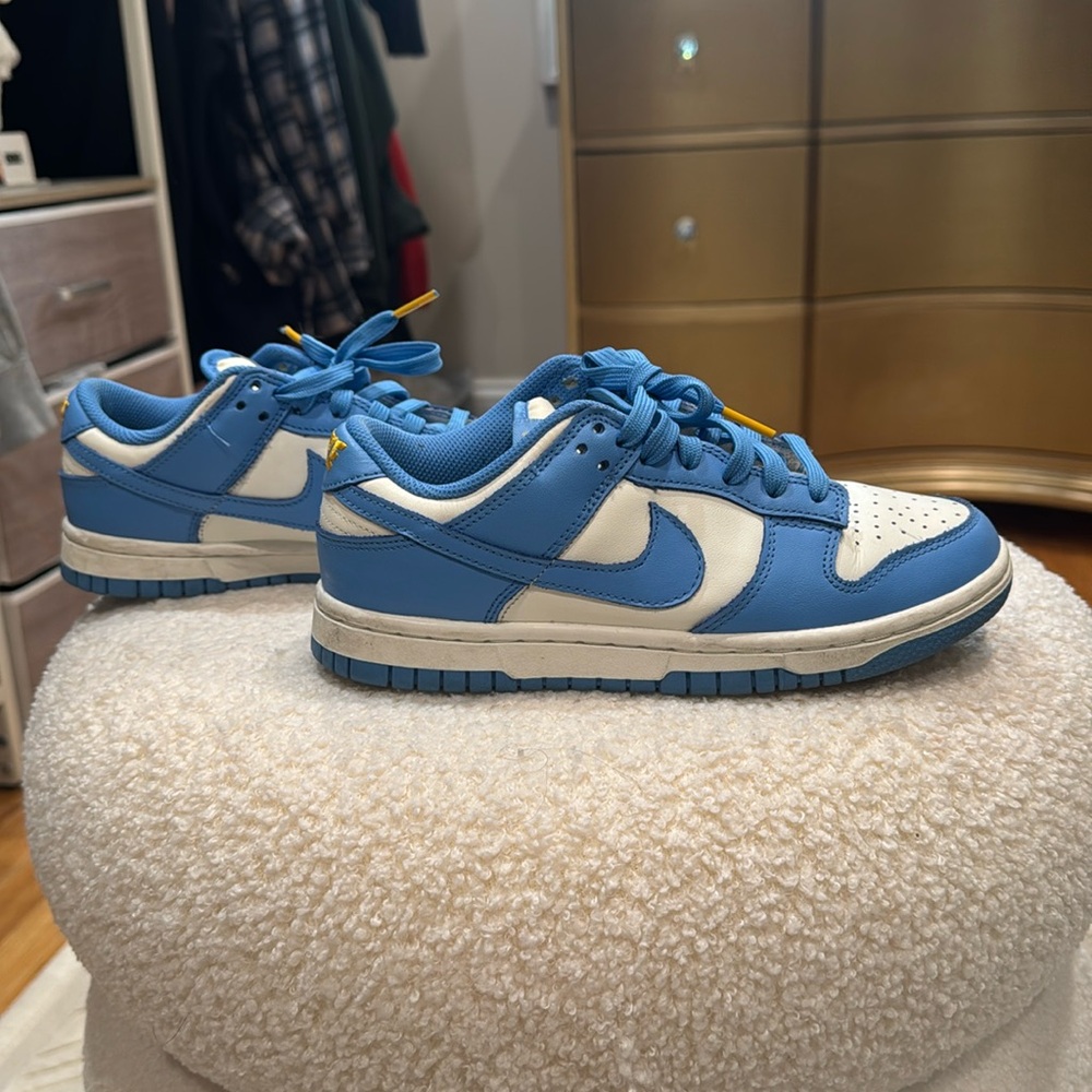 Powder blue and yellow Nike dunks
